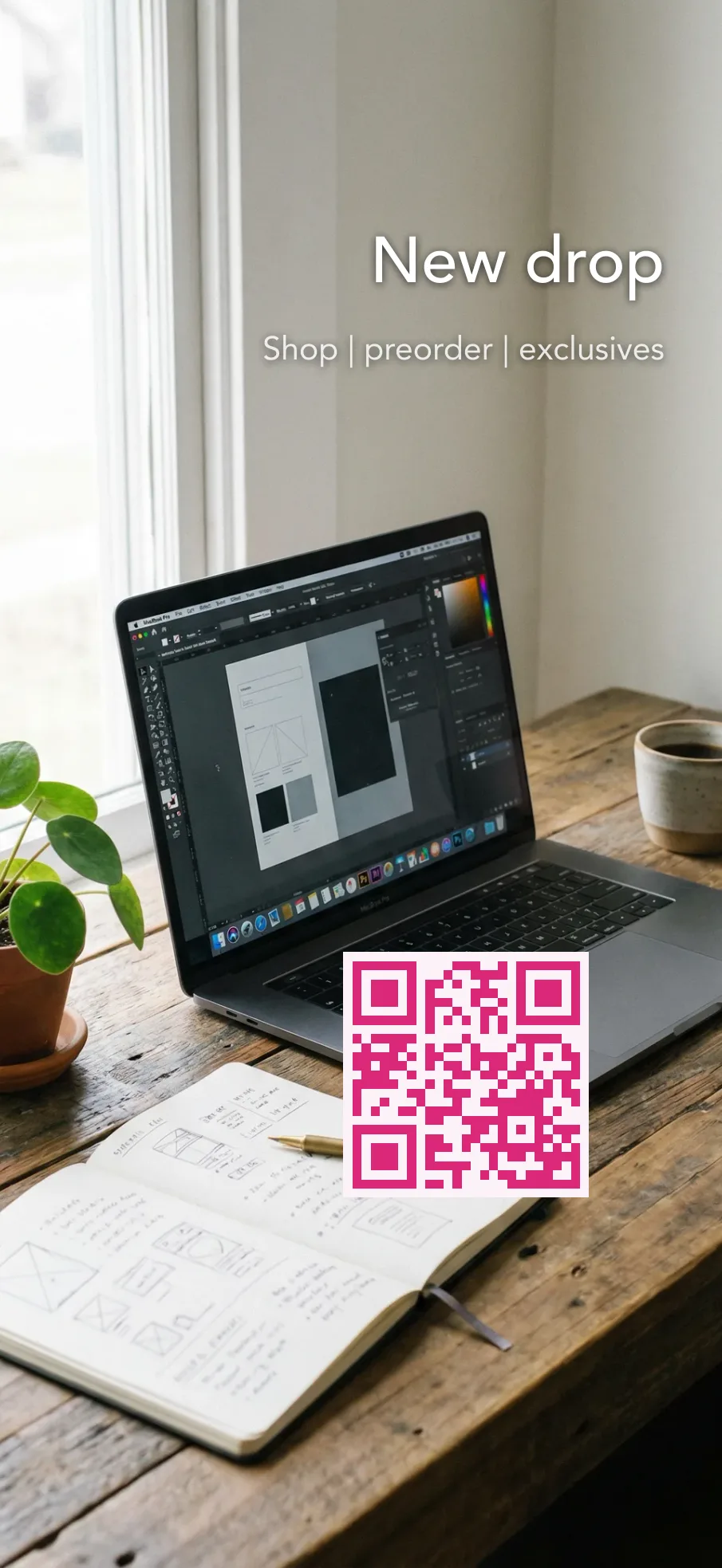 Lock screen wallpaper with a QR code linking to a creator's latest content.