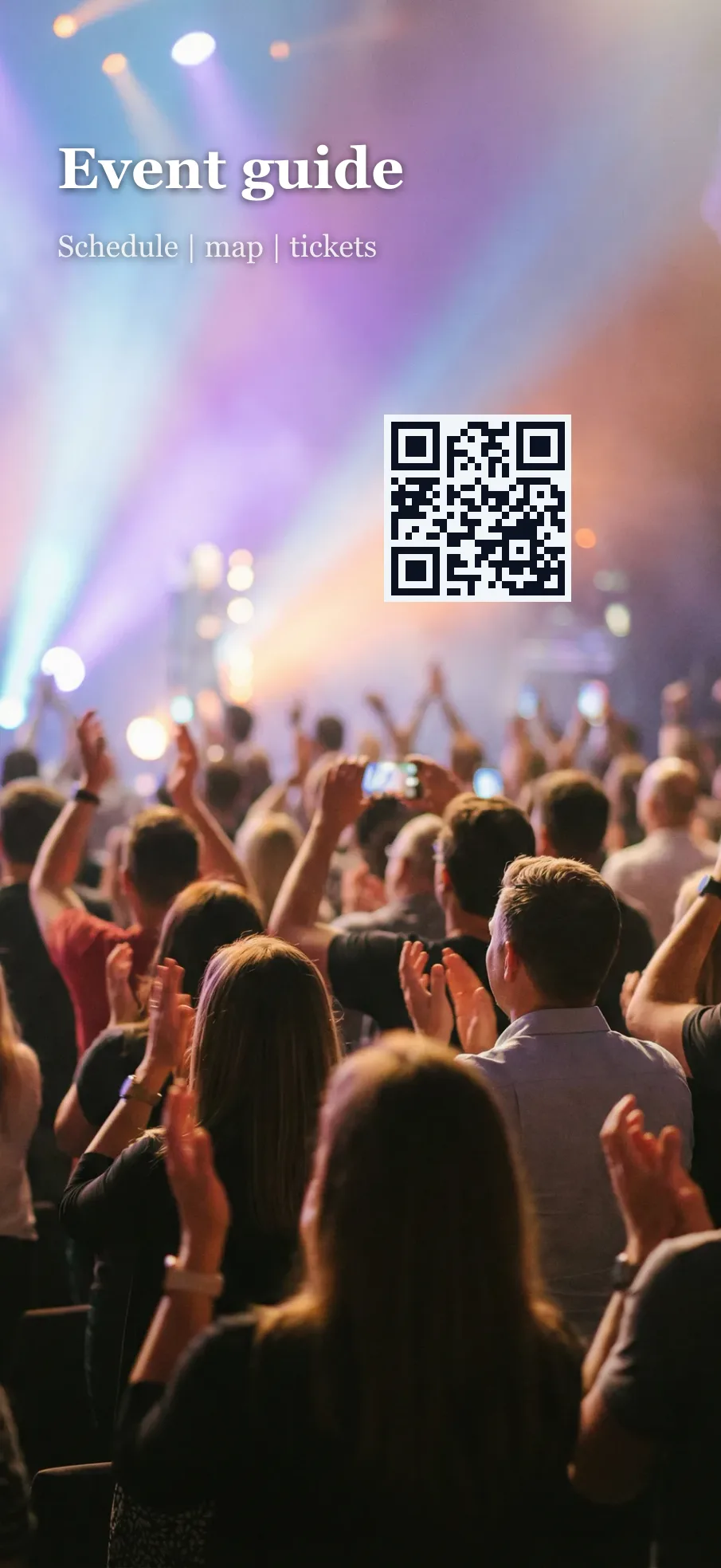 Lock screen wallpaper with a QR code linking to an event schedule.