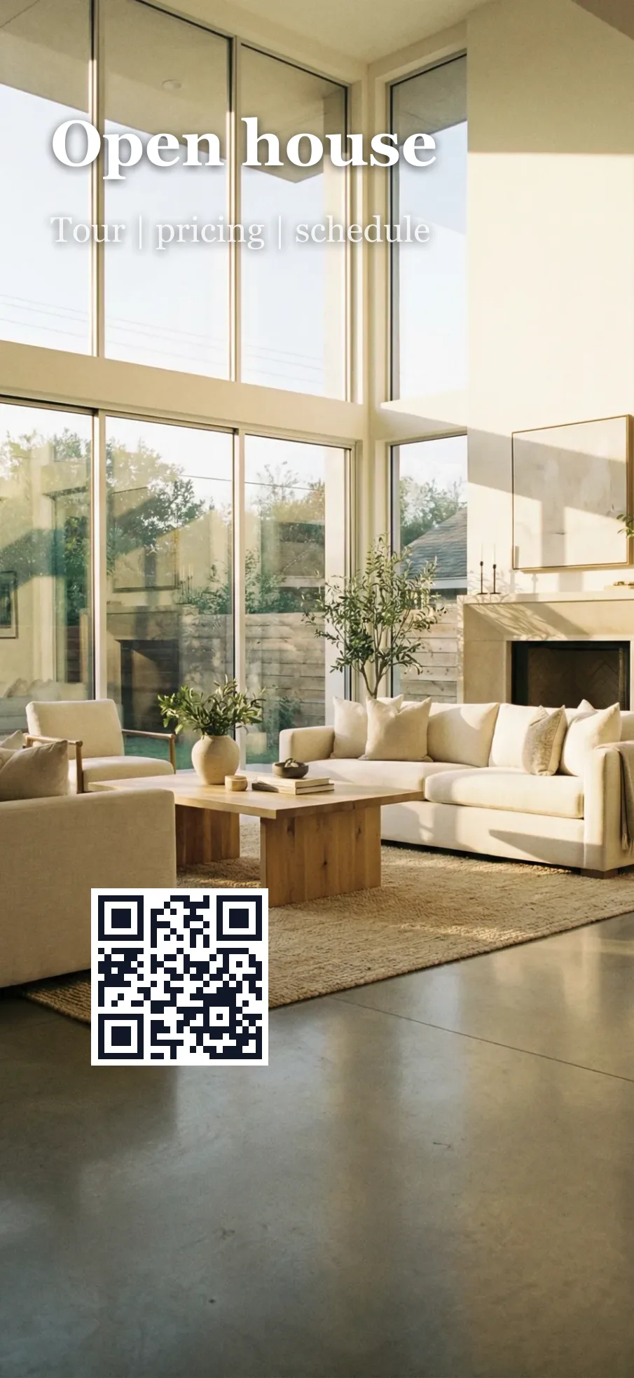 Lock screen wallpaper with a QR code linking to a property listing.