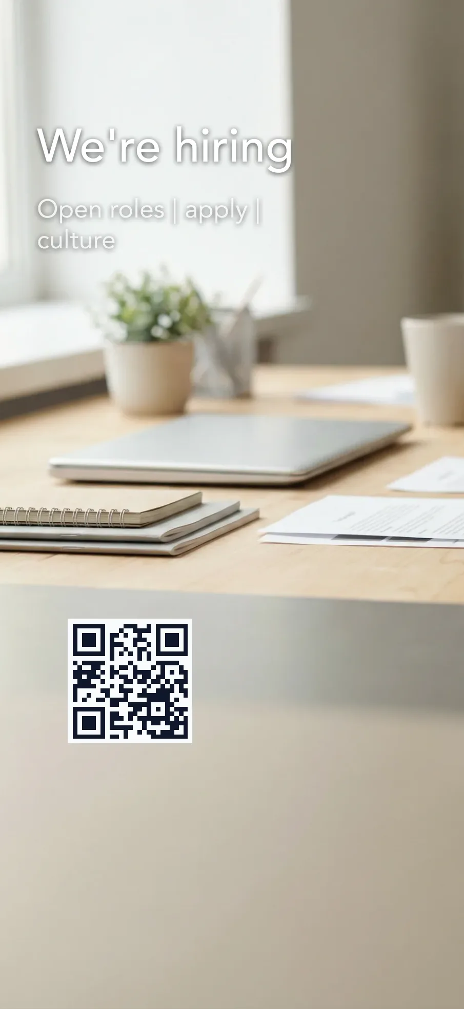 Lock screen wallpaper with a QR code linking to a careers page.